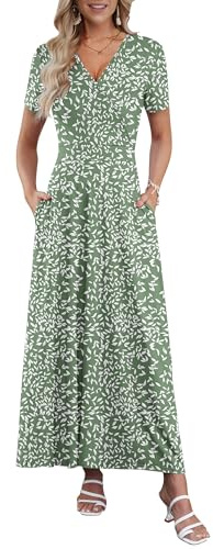AUSELILY Summer Dresses for Women V Neck Maxi Dress Wedding Guest Dress | Elegant dresses for women uk featuring a stylish V-neck, practical pockets, and a graceful flow. Essential ladies dresses