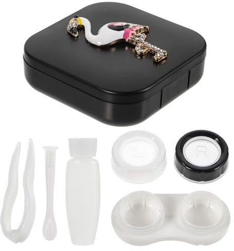 TEHAUX Kontaktlinsenbehälter Praktische Aufbewahrungsbox Flamingo Motiv aus Kunststoff Leicht und Robust für Kontaktlinsen für Arbeit und Schule