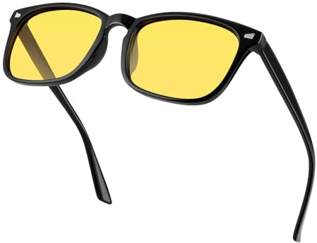 Kiiwah Lunettes Conduite de Nuit pour Homme Femme, Anti Éblouissement Lunettes Jaune Vision Nocturne Polarisés pour la Conduite Nocturne et la Pêche (Noir)