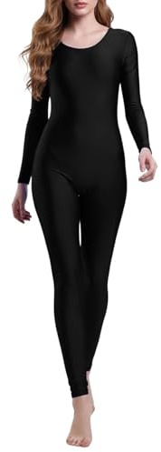 Générique Manches Rondes Justaucorps Longs Ensemble Sport Femme, Yoga Danse Gymnastique, Entraînement Athlétique Vêtement Performance Extensible(Black, M)
