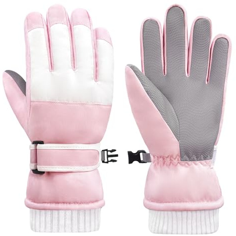 lifwimner Guantes de Esquí Niños, Guantes Invierno Impermeable, Guant Cálido de Polar para Snowboard Deporte Aire Libre (Rosa, Medium)