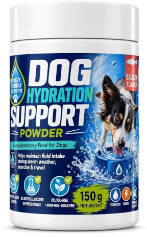 PETSY DOG HYDRATION DRINKPUDER med hundvänliga elektrolyter hjälper till att upprätthålla vätskeintag under varmt väder träning och resor (lax)