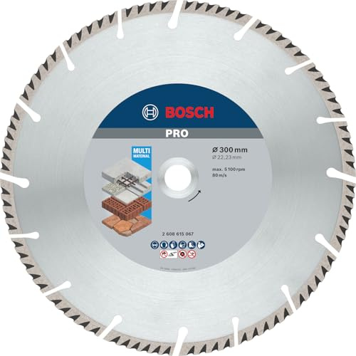 Bosch 1x Disque à tronçonnage diamant PRO Multi Material, alésage 22,23 mm | pour Béton, Béton armé, Ø 300 mm Professional Accessoire Grande meuleuse angulaire