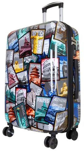 Trendyshop365 Polycarbonat Reisekoffer Trolley Hartschale - Design Weltreise Paris New York Athen Rio (Citykoffer)