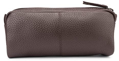 LEABAGS Leder Federmäppchen I Große Echtleder Federmappe I Federtasche für Beruf Uni Schule I Schlampermäppchen I Stiftetui I Stiftmappe I Ledermäppchen I Cacao