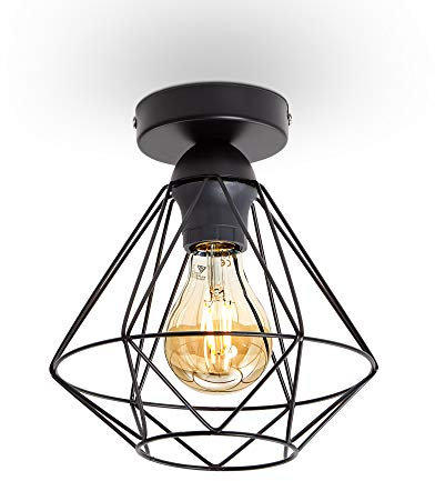 B.K.Licht Plafoniera vintage, adatta per lampadina E27 non inclusa max 40W, filo metallico nero, diametro 22cm, lampadario per salotto o sala da pranzo, lampada da soffitto stile industriale, IP20