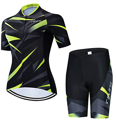 JPOJPO Damen Radtrikot Atmungsaktive Fahrradbekleidung Set Trikot Kurzarm & Radhose mit 5D Sitzpolster