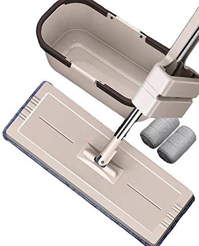 HUOQILIN Vadrouille Auto-essorante Magic 360 ° Essorage Et Lavage à La Main Vadrouille à Plancher Plat Polyvalent Gratuit avec 2 Tampons Lavables pour La Maison Et Le Bureau,B