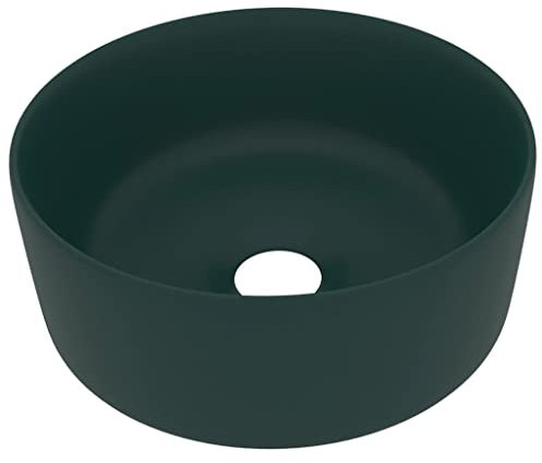 vidaXL Luxus Waschbecken Rund Matt Dunkelgrün 40x15cm Keramik