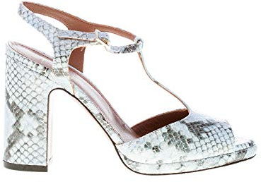L'Autre Chose Donna Sandalo T-Strap in Pelle Stampa Rettile Celeste. Tacco 10 cm Color Blu Size 37.5