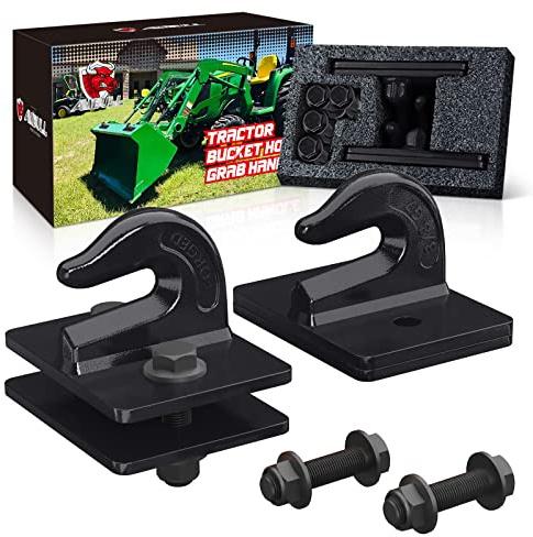 AMBULL Paquete de 2 ganchos de acero forjado de grado 70 de 3/8 pulgadas, gancho de remolque con placa trasera, funciona bien para cubo de tractor, RV, UTV, camión, máximo 15 libras, color negro