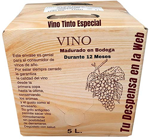 Vino Tinto Especial - Bag in Box de 5 Litros - Elaborado con un 90% tempranillo y 10% de garnachas tintas - Madurado en Bodega Durante 12 Meses