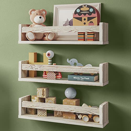 NATURE SUPPLIES Bücherregal Kinder, 3er-Set, Regal Kinderzimmer, Wandregal Kinderzimmer, ideal für Bücher und Bilder, Montessori Regal | Rustikal Weiß