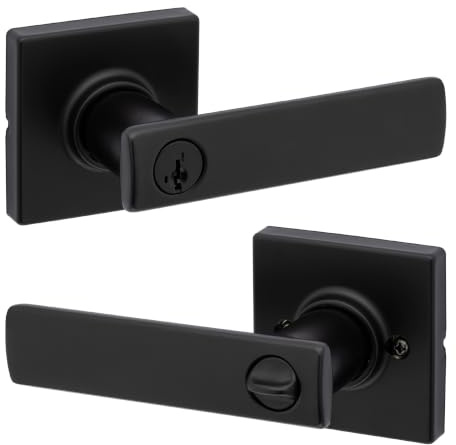 Kwikset Breton Front Door Handle with Lock and Key, SmartKey, Matte Black