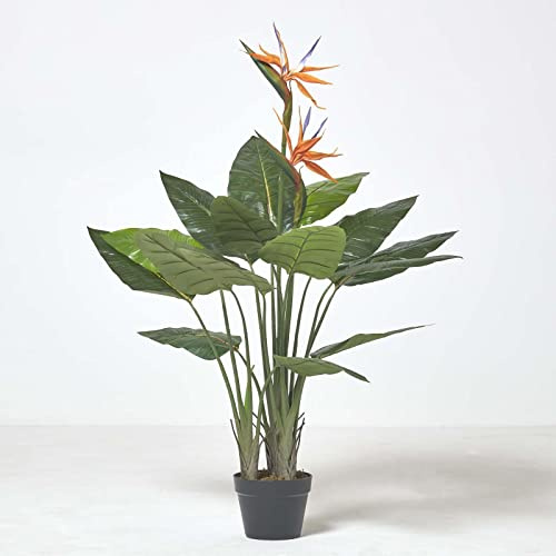 Homescapes künstliche Strelitzie, Paradiesvogelblume im Topf, Tropische Kunstpflanze für den Indoor-Bereich, künstliche Pflanze, Papageienblume, 120 cm