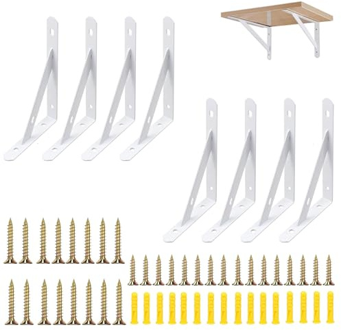 8 Stück Regalwinkel Weiss Metall 250mm Regalträger mit Schrauben Winkel Regal Regalhalterung 90 Grad Schwerlastkonsole Regalhalte für Wandmontage, Bücherregale, Garten, Küche, Bad(Tragkraft: 30KG)