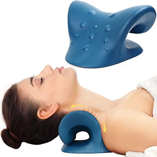 Cozyhealth Nacken-und Schulter-Relaxer, Nackendehner zur Linderung von Nackenschmerzen, Nackenstrecker Chiropraktikkissen zur Kissen für die Halswirbelsäule Entspannungskissen Nacken (Dunkel Blau)