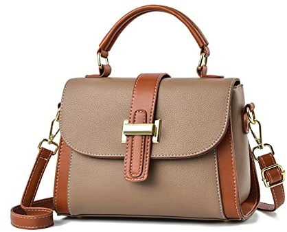 NICOLE & DORIS Kleine Handtasche Damen Mode Umhängetasche Elegant Schultertaschen PU Leder Satchel Handtasche Mehrfarbige Henkeltasche Mädchen Crossbody Bag Khaki