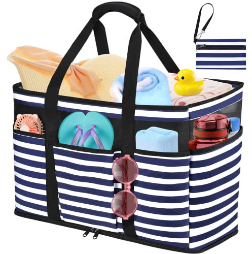 JUYANO Große Strandtasche mit Reißverschluss Wasserdicht Badetasche XXL Familie Reisetasche Beach Tote Bag Shopper Damen für Strand Pool Fitnessstudio Reisen 45L