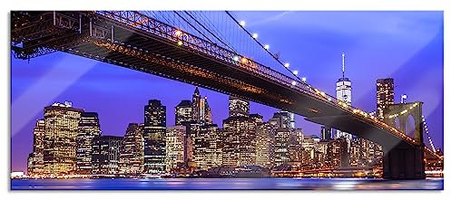 Pixxprint Glasbild Panorama, Wandbild aus Echtglas, New York Brooklyn Bridge, 120x50 cm, inkl. Aufhängung und Abstandshalter
