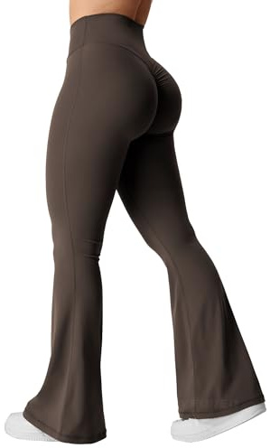 YEOREO Kalie Scrunch-Leggings für Damen mit ausgestellten Hosenbeinen, Schlaghose mit V-Naht im Taillen-Bereich, Yogahose mit Bauchkontrolle, Bootcut-Stil, Workout-Leggings, Kaffee, M