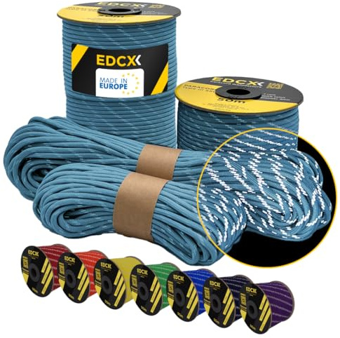 EdcX Paracord 550 Typ III 4 mm – 7 Kern-Strängen, 100% Nylon, reißfest bis 250 kg – 35+ Farben (10/15/30/50/100/300 m) – Survival-Seil, Fallschirmschnur, Zeltleine | Made in EU