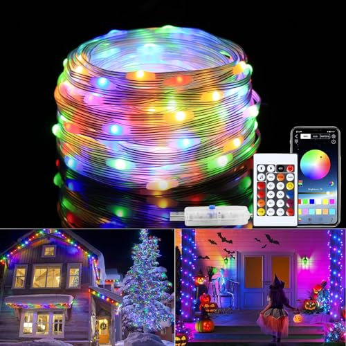 USB 15M Fairy String Lights,150LEDs Outdoor Rope Lights with Remote/APP Control Christmas Lights indoor Copper Wire Fairy Lights with Waterproof Timer Dimmable for Bedroom,Party,Festival Decor