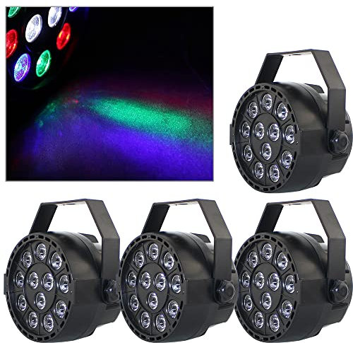 4 Stück Bühnenlicht Set, 12 Led Par Scheinwerfer Bühnenlicht, Licht Scheinwerfer Disco Licht mit 0-100% Dimmer Musiksteuerung Strobe-Effekt, für Show Party Dj