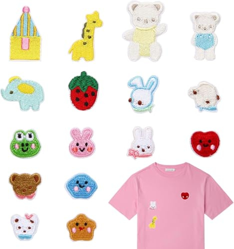 Flicken zum Aufbügeln,16 Stück Bügelflicken Kinder Aufnäher zum Aufbügeln von Aufnäher Kinder, DIY Bügelbilder für Textilien für T-Shirt, Jeans, Rucksäcke,Hüte Stick Bügelsticker