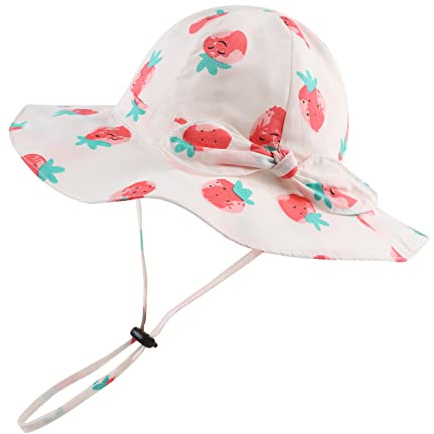 Pesaat Baby Sonnenhut Mädchen Sommermützen UV-Schutz mit Schleife Kinder Sommerhut Baby Mädchen Mütze Sommer (Erdbeere, 1-2Jahen)