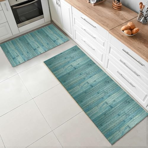 CosìCasa Set 2 Stück Bambus-Teppich für die Küche, umweltfreundlich, rutschfest, waschbar, ideal als Läufer für Küche oder Eingangsbereich innen: 50 x 75 + 50 x 140, Blau