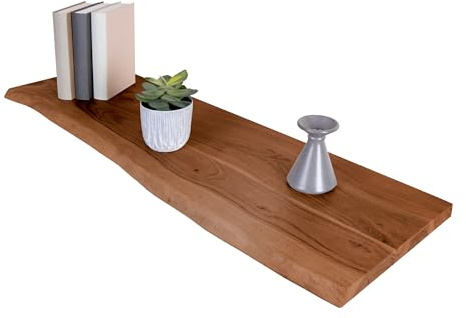 SAM Holzplatte 100x30 cm Arya, Holzbrett Akazie massiv + nussbaumfarben, Baumkanten-Platte für Heimwerker, Regale & Fensterbretter, einseitige Baumkante