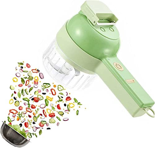 4 in 1 Handheld Electric Vegetable Cutter Set Green Utility, 2022 New Portable Multi Function Electric Vegetable Slicer Wireless Food Processor Veggie Dicer for Garlic Onion