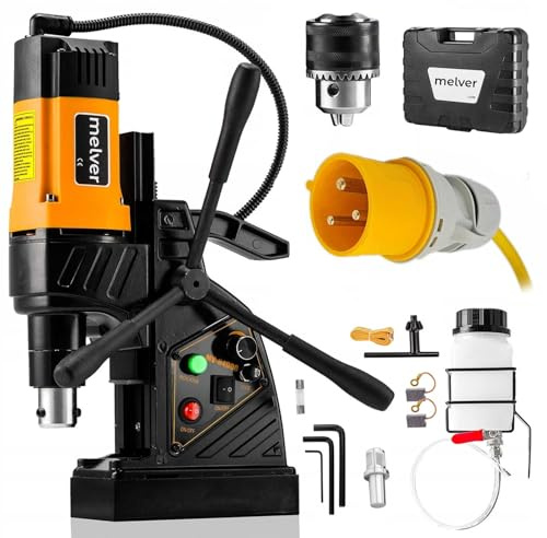 melver Drill with Magnetic Base 15500N Weldon Shank 19mm [3/4″], MV-N4000, Magnetic Drill Press Machine, Small, Light 10kg, Powerful 1480W, 110V Industrial Steel Mag Drill, 690RPM, Drilling up to 40mm