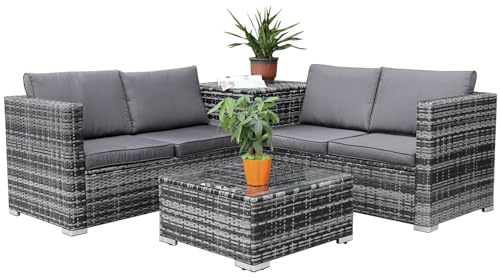 Calma Lux® Rattan Polyrattan Lounge Sitzgruppe Garnitur Gartenmöbel aus 4-5 Sitze Sofa, Aufbewahrungsbox für Kissen (A:4 Pers)