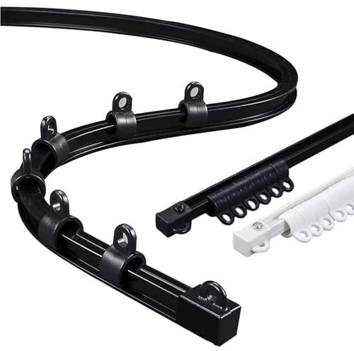 Gebogene Vorhangschienen 1-läufig Vorhangschiene gebogene Vorhangschiene mit stummen Rollen for Decken oder Wände for Vorhänge for Vorhänge Fenster Balkon(Black,1m(3.3ft))