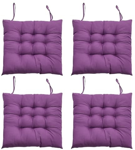 DKIEI Seat Pads for Dining Chairs Set of 4, 40 x 40cm Comfortable Dining Chair Cushions, Kitchen Chair Cushions with Ties for Garden Living Room Garden Office Patio（Purple）