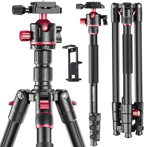 CAMBOFOTO 173cm Professional Camera Tripod, Aluminum Portable Tripod with 180cm Monopod/360° Ball Head, iPad Clip and Carry Bag