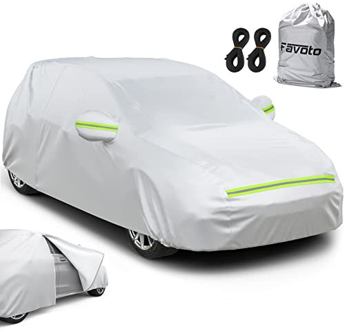 Favoto Hatchback Car Cover Waterproof - Custom Fit for Toyota Yaris (2018-2024) All Weather for Automobiles Outdoor with Reflective Stripe Snow Sun Dust UV Protection Full Exterior Cover