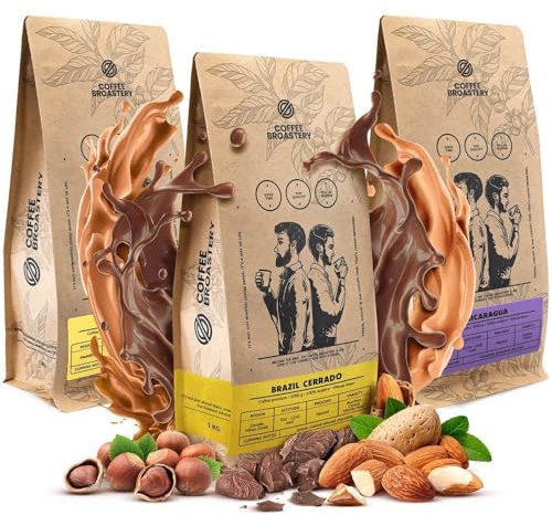 Coffee Broastery Kaffeebohnen Kolumbien Nikaragua Frisch Geröstet 3x1kg | Brasilien Cerrado, Spezialitäten Kaffee, 100% Arabica, Ganze Bohnen, Noten von Schokolade und Nuss Mild, Bohnenkaffee