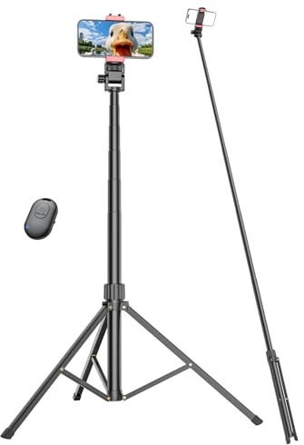 Pnitri 86'' Phone Tripod Stand, Extendable Reinforced Aluminum Phone Stand with Wireless Remote, Stable Cellphone Tripod Compatible with iPhone 15/14/13 Galaxy Smartphone.