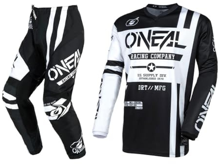 O'Neal 2025 Element Warhawk Jersey Adult Motocross Offroad Gear Combo (Black/White,Medium/32)