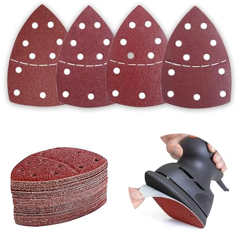 Lot de 20 feuilles abrasives triangulaires avec crochet et boucle, 11 trous, 4 pièces de chaque assortiment de grains 40/60/80/120, papier de verre noir et patins de ponceuse Decker Detail Palm