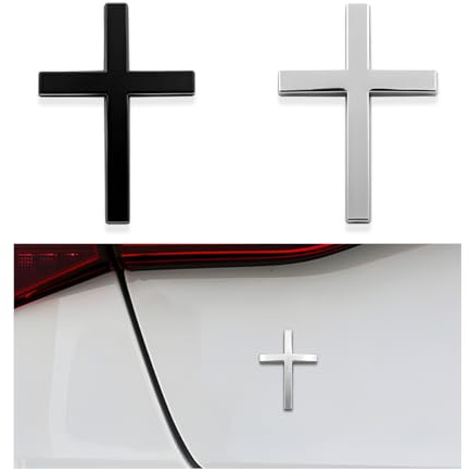 DXNQ 2PCS Metal Jesus Christ Cross Badge Stickers, 2.5×1.8 Alloy 3D Individual Car Cross Sticker, Self Adhesive Scratch Covering Metal Cross Auto Emblem Decal for Car Body Fender Tail (Black+Silver)
