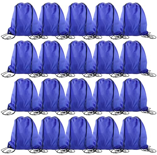 DAJAVE 20 stycken gymnastikpåse safirblå 34 x 43 cm dragskoväska PE väska dragsko gymväska vattentät simväska dragsko ryggsäck för sport, skola, gym, resor, simning, strand, Nej, no