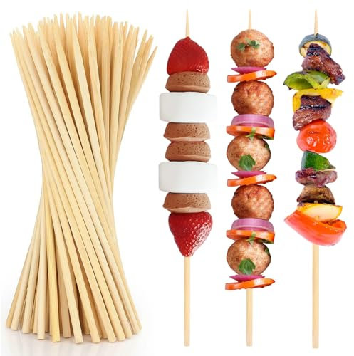 PEOUWNES Lot de 300 brochettes en bambou naturel de 40,6 cm de diamètre = 4 mm pour apéritif, barbecue, fruits, cocktail, brochettes de grillades, bouquet, fontaine à chocolat, chien de maïs, cuisine,