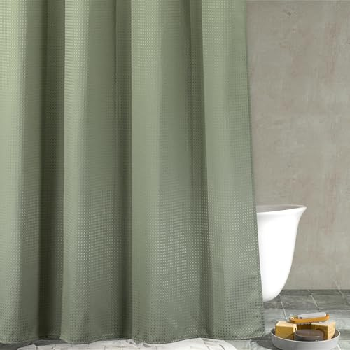 Grön badrumsduschdraperi – mycket motståndskraftigt, 183 x 183 cm (L x B) | 256 g/m² texturerat duschdraperi av viktad polyestertyg, solitt, lyxigt, tjockt, maskintvättbart, ogenomskinligt