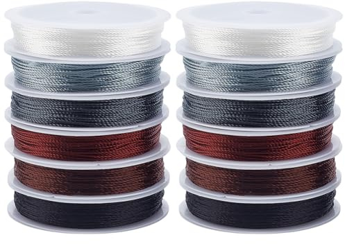 PH PandaHall Filo per Perline 120m 0.5mm, 6 colori 12 rotoli di Corda per Braccialetti, Cordino per Annodamento Cinese, Filo per Perline Intrecciato, Filo per Macramè, Portachiavi per Bracciale