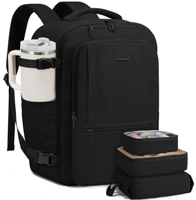 LOVEVOOK Handgepäck Rucksack Flugzeug, 40L Groß Reiserucksack Herren Damen Laptop Rucksack 17 Zoll, Wasserdicht Travel Backpack Carry On Luggage, Business Cabin Bag für Reise Arbeit Urlaub, Schwarz