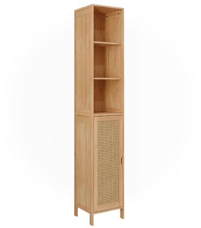 Vicco Badschrank Bambus Liora 30x170x29 cm - Hochschrank, Offene und geschlossene Bereiche kombinieren Stauraum mit Übersicht